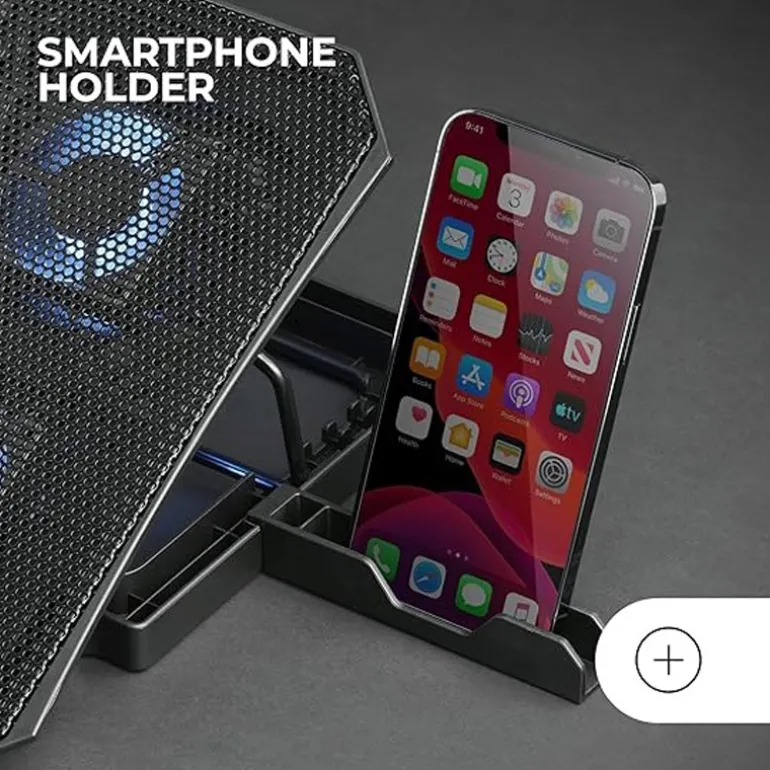 Base Mars Gaming MNBC23 Refrigeradora Con Ventiladores Y Soporte Smartphone Para Portátiles 16" Negro