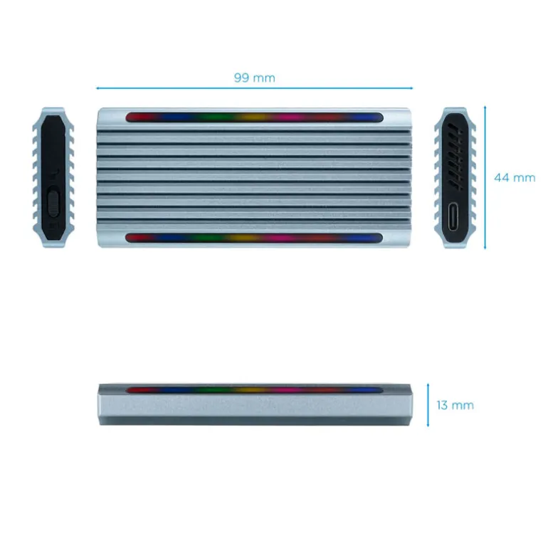 Caja Externa TooQ Shinobi RGB Para SSD M.2 Gris