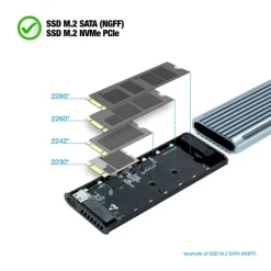 Caja Externa TooQ Shinobi RGB Para SSD M.2 Gris