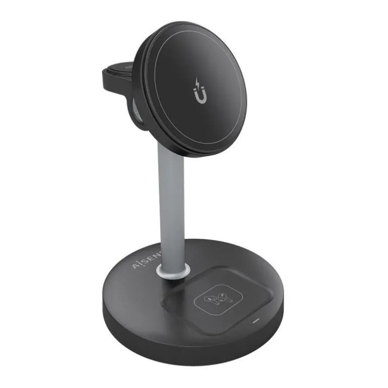 Cargador Aisens Inalámbrico USB-C Qi 3 en 1 Negro