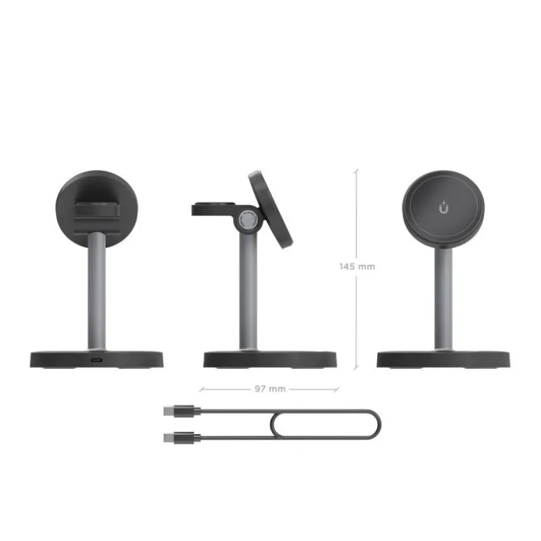 Cargador Aisens Inalámbrico USB-C Qi 3 en 1 Negro