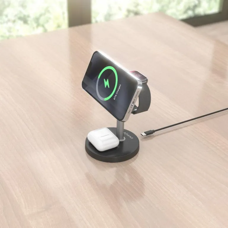 Cargador Aisens Inalámbrico USB-C Qi 3 en 1 Negro
