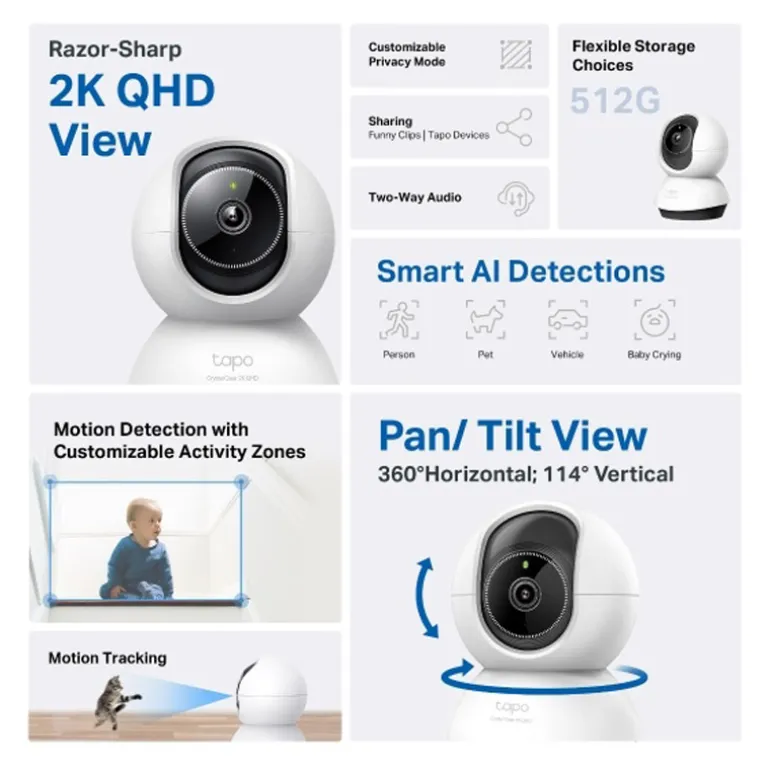 Cámara Videovigilancia TP-Link TC72 Wi-Fi 2K 360 Grados Con Detección IA