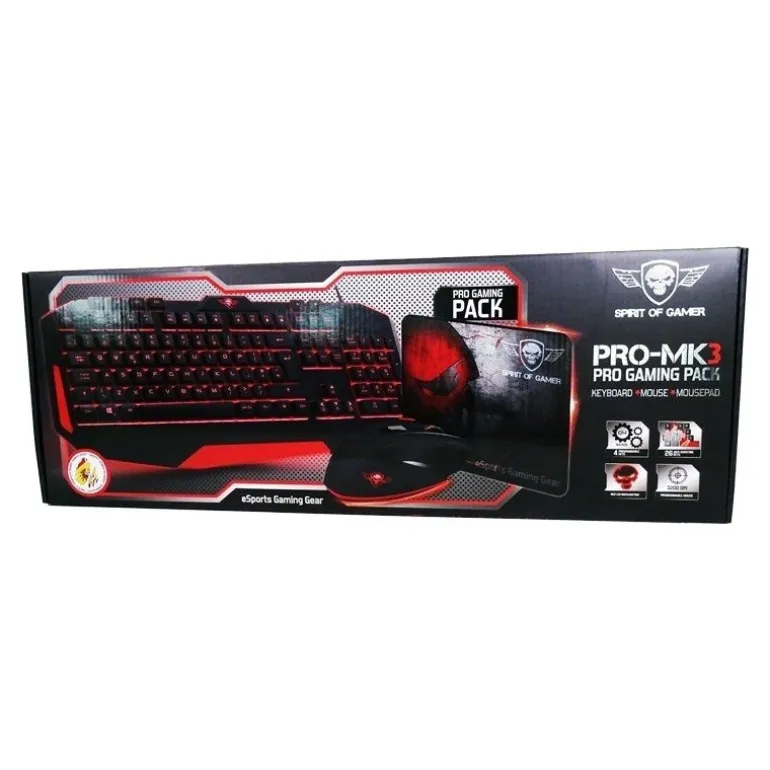 Combo Teclado/Ratón Spirit of Gamer PRO-MK3 + Ratón PRO-M3 + Alfombrilla Skull Spirit
