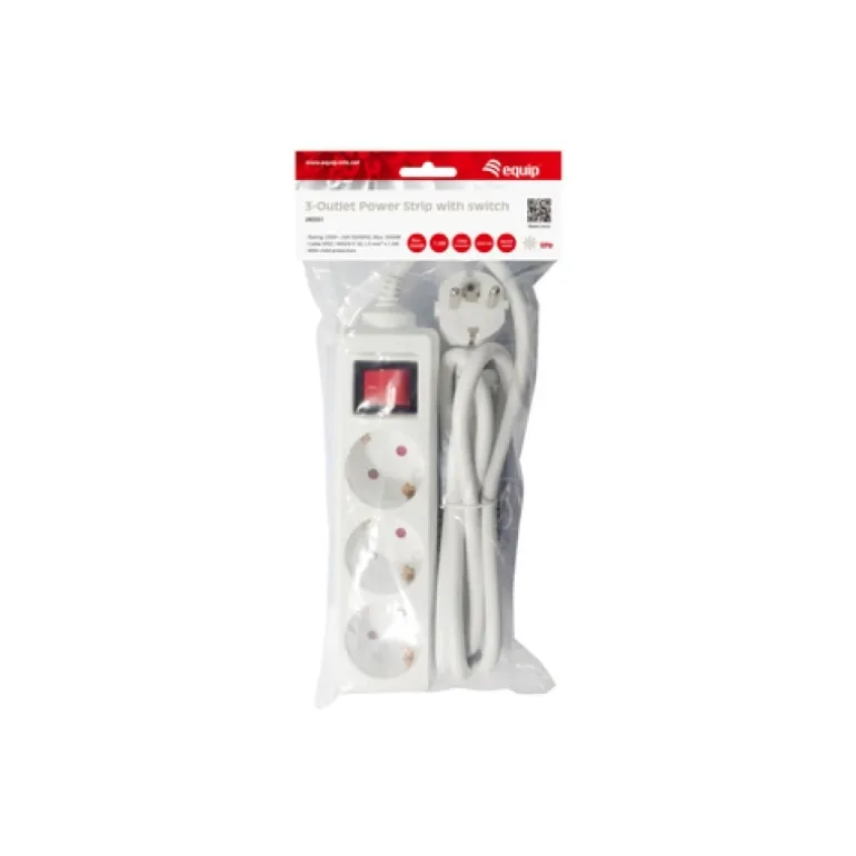 Equip Base Múltiple 3 Salidas 1.5m Botón Encendido Blanco - Regleta