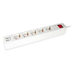 Equip Base Múltiple 5 Salidas 1.8m Botón Encendido Blanco - Regleta