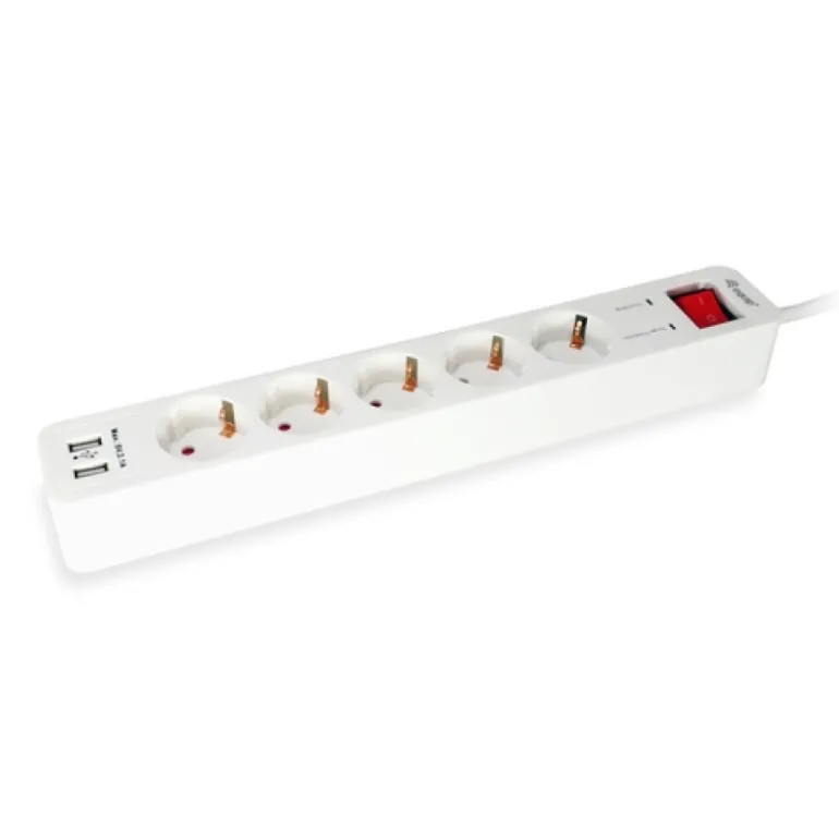 Equip Base Múltiple 5 Salidas 1.8m Botón Encendido Blanco - Regleta