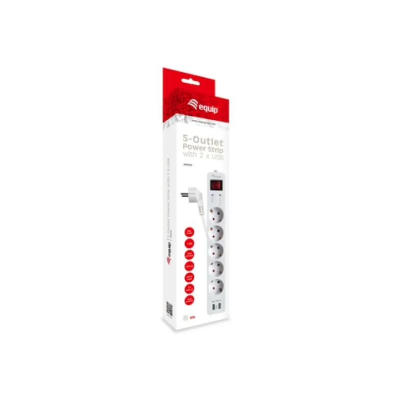 Equip Base Múltiple 5 Salidas 1.8m Botón Encendido Blanco - Regleta