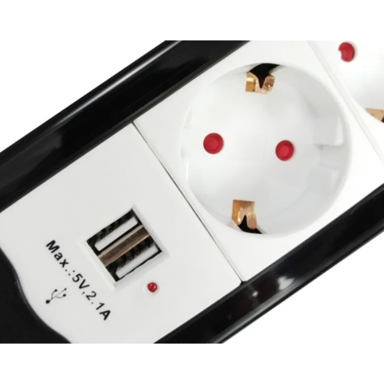 Equip Base Múltiple 4 Salidas 1.5m Botón Encendido Negro / Blanco - Regleta