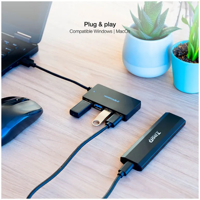Hub Nanocable USB 3.0 4 En 1 Negro