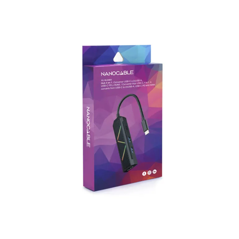 Hub Nanocable USB-C 4 En 1 Negro