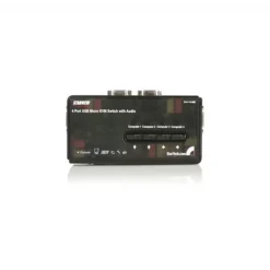 Kit de Conmutador KVM Startech USB de Color Negro de 4 Puertos con Cables y Audio