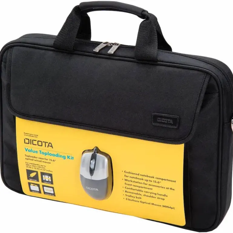 Maletín Portátil Dicota Kit Value Toploading 15.6" Negro + Ratón