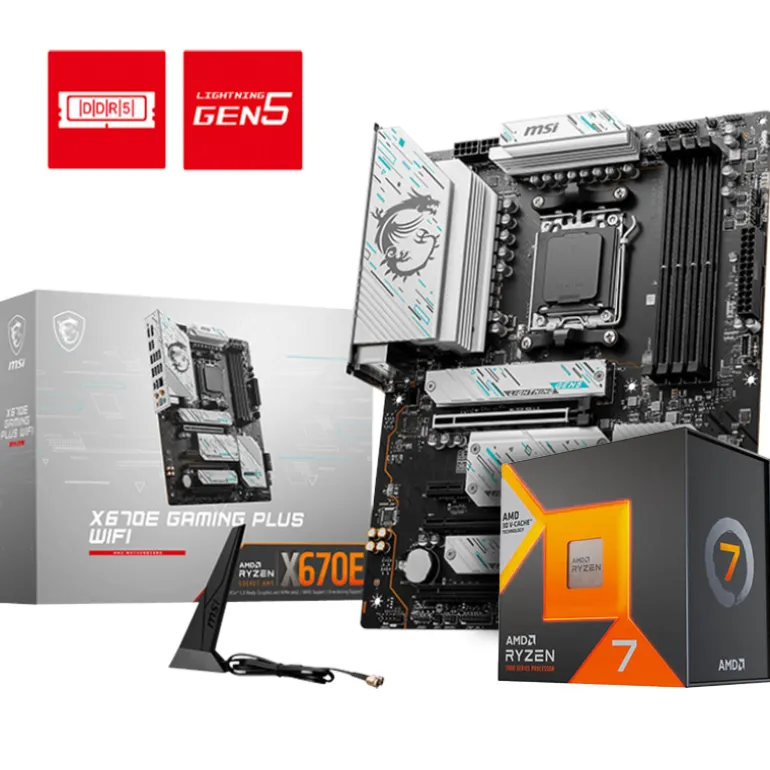 Pack AMD Ryzen 7 7800X3D 5.0GHz Boxed + MSI X670E Gaming Plus WIFI