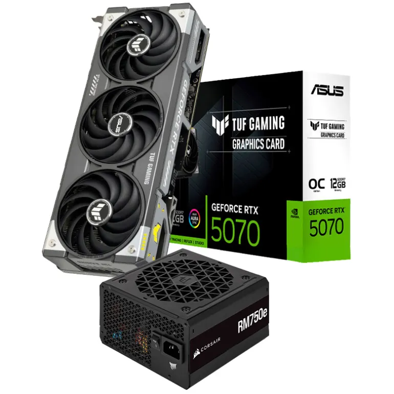 Pack Asus TUF Gaming GeForce RTX 5070 OC 12GB DLSS4+Corsair RM750e 80 Gold 750W ATX 3.0 PCIE 5.0 Modular