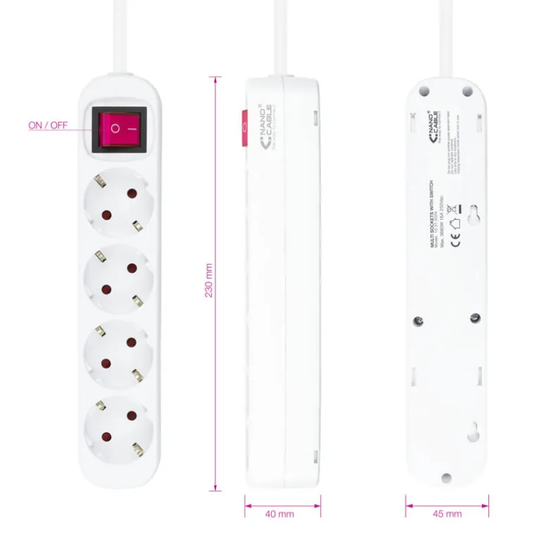 Regleta Nanocable Interruptor 4 Tomas 1.4m Blanco
