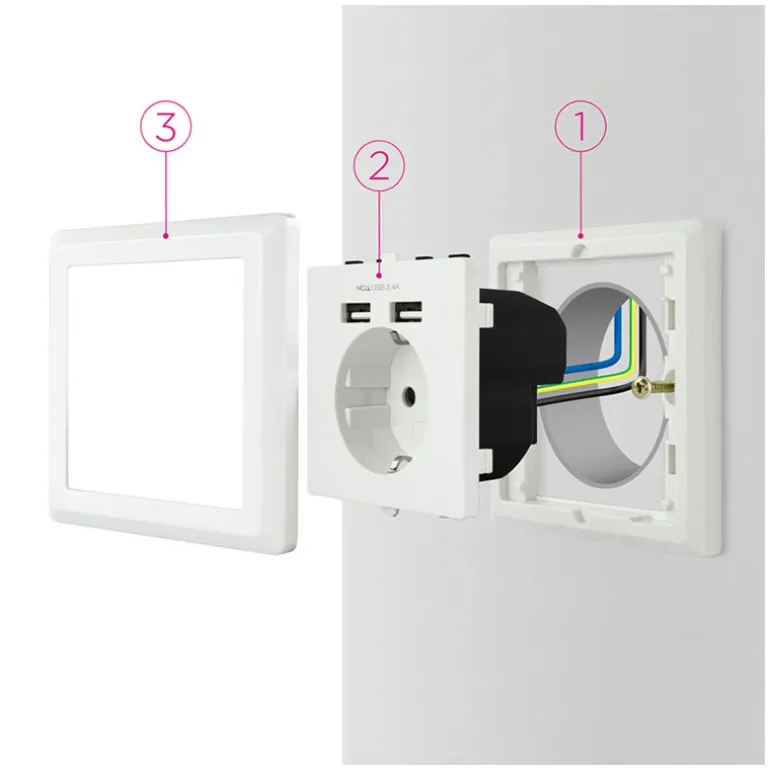 Roseta Nanocable Enchufe Pared Schuko + 2 USB 2.4A