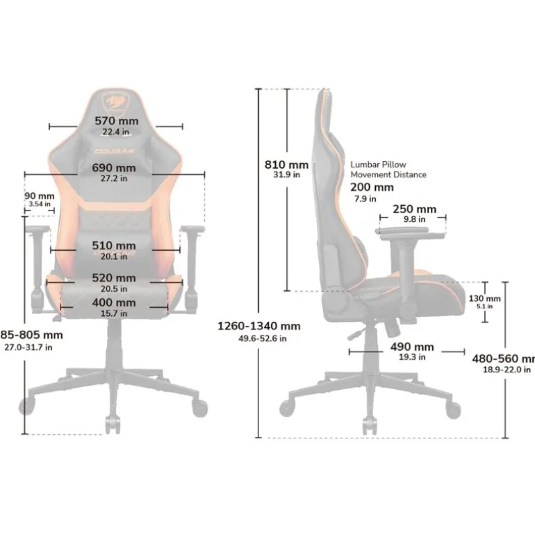 Silla Gaming Cougar Armor One V2 F Gris/Naranja
