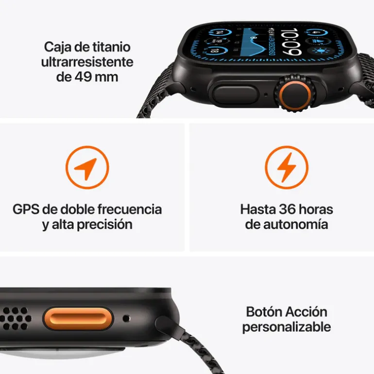 Smartwatch Apple Watch Ultra 2 2024 49mm GPS+Cell Caja Titanio Negro Pulsera Milanese Loop