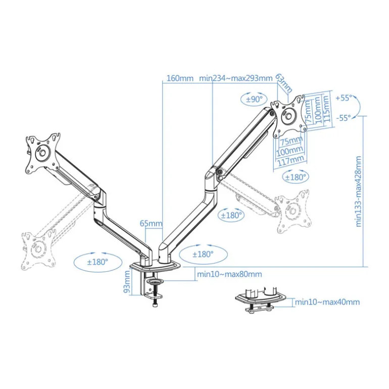 Soporte Tooq DB4132TNR-G Sobremesa Dual 17/32"