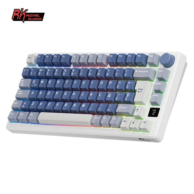 Teclado Gaming Royal Kludge RKM75 ISO-ES Hot-Swappable Switch Brown Wireless Ocean Blue