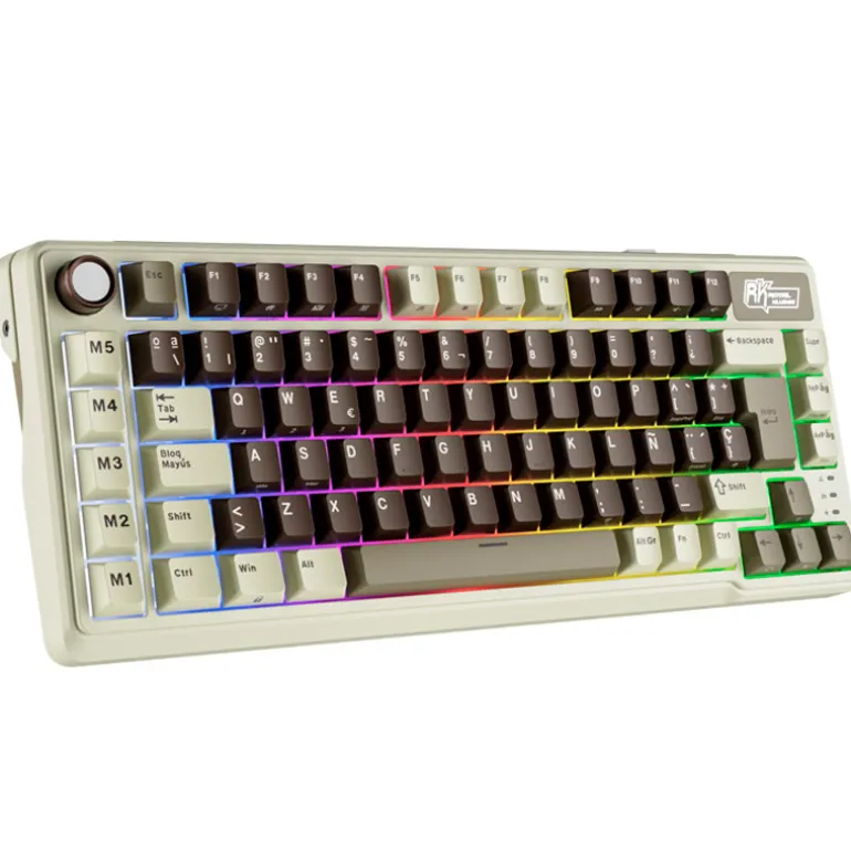 Teclado para Mac y Windows Royal Kludge RKL75 ISO-ES RGB Hot-Swappable Switch Cream Wireless Mokko Grey