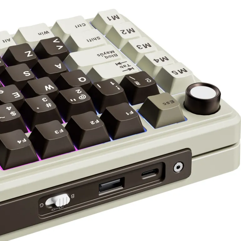 Teclado para Mac y Windows Royal Kludge RKL75 ISO-ES RGB Hot-Swappable Switch Cream Wireless Mokko Grey