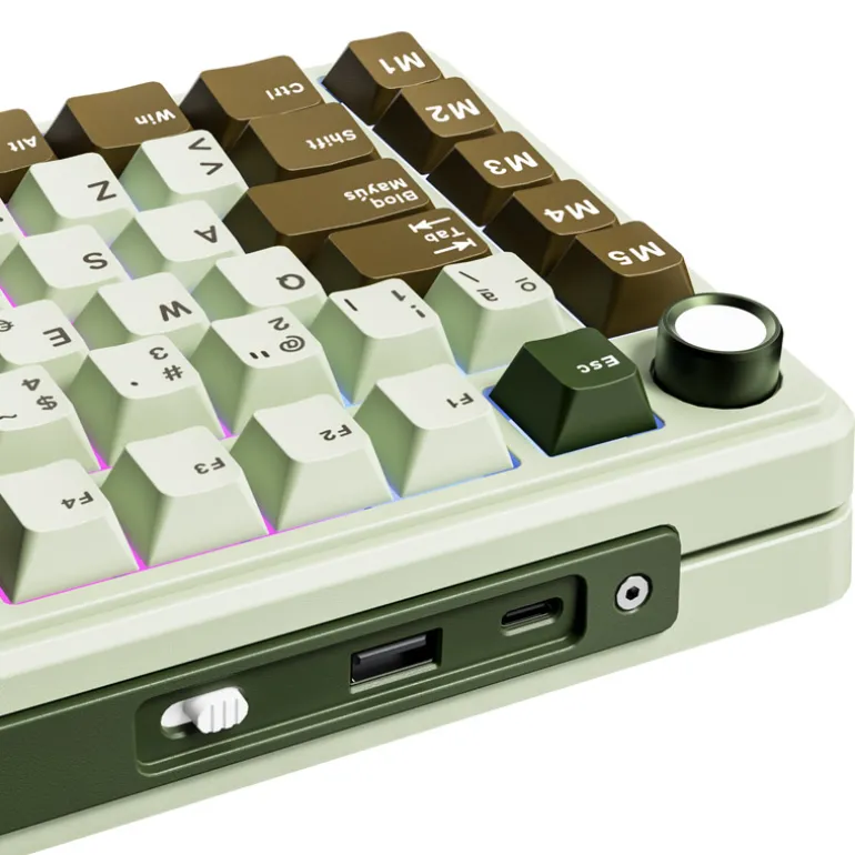 Teclado para Mac y Windows Royal Kludge RKL75 ISO-ES RGB Hot-Swappable Switch Beige Wireless Palm Green