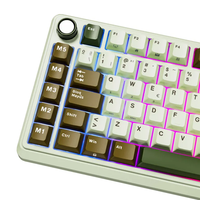 Teclado para Mac y Windows Royal Kludge RKL75 ISO-ES RGB Hot-Swappable Switch Beige Wireless Palm Green