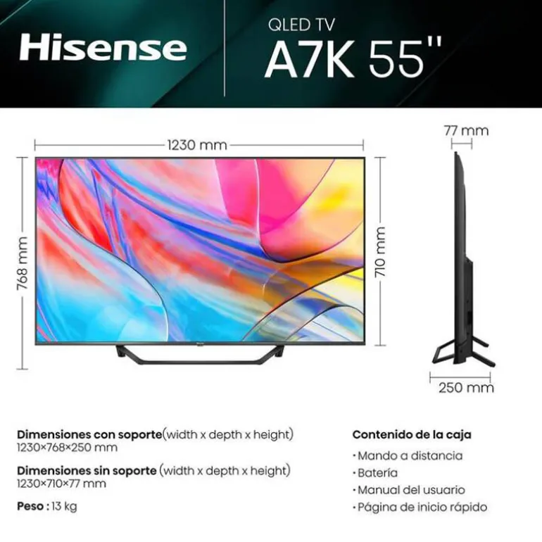 TV/Televisión Hisense 55A7KQ 55" Smart TV QLED 4K HDR10 Plus